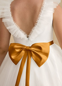 Azazie Amber Abiti da Ragazza di Fiori Abito A-Line in Tulle Fiocco Avorio Caramello image5