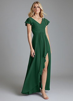Azazie Omari Bridesmaid Dresses Dark Green A-Line Chiffon Dress image1