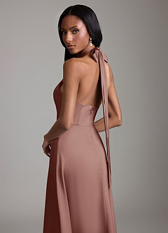 Azazie Tracie Bridesmaid Dresses Espresso A-Line Side Slit Stretch Satin Dress image6