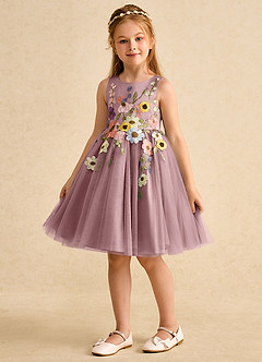 Azazie Prima Flower Girl Dresses Dusty Rose A-Line Bow Tulle Dress image5