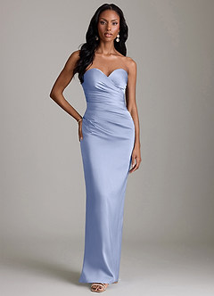 Azazie Sonora Vestidos de damas de honor Vestido de Hielo de Satén Elástico de Corte Recto con Sin tirantes image6