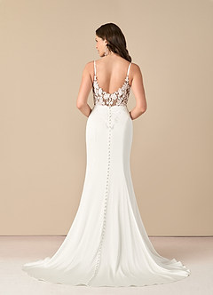 Azazie Adana Venta Final Vestido de Blanco Diamante Moca de Satén Elástico de Corte Sirena con Encaje image4