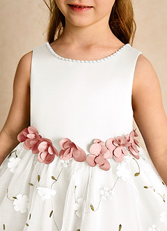 Azazie Starri Flower Girl Dresses Ivory Rosette Ball-Gown Beaded Matte Satin Dress image8