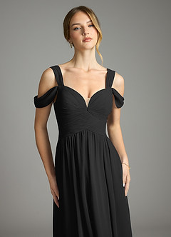 Azazie Lianne Bridesmaid Dresses Black A-Line Off the Shoulder Chiffon Dress image3