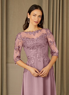 Azazie Dorella vestidos de madre de la novia Vestido de Rosa Polvorienta de Gasa de Corte En A con Encaje image5