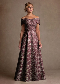 Azazie Harriett Brudens mor kjoler A-Line Off-Shoulder Blomster Jacquard Gulv-længde Kjole image1