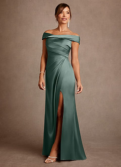 Azazie Bedford Mère de la mariée Robes Robe Fourreau en Satin extensible Plissée Mousse De Mer image2