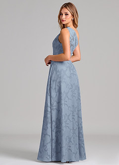 Azazie Phaedra Bridesmaid Dresses Dusty Blue A-Line One Shoulder Floral Burnout Dress image2