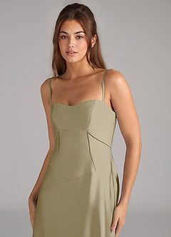 Azazie Valentine At-home Try On Dresses Cabernet A-Line Corset Stretch Satin Dress image6
