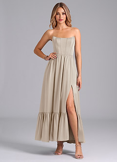 Azazie Leilana Bridesmaid Dresses Frost A-Line Corset Stretch Satin Dress image4