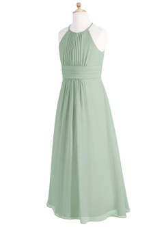 Azazie Bonnie Junior Abito A-Line in Chiffon Plissettato Agave image7
