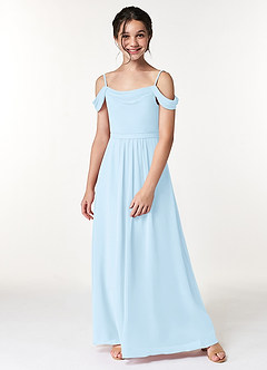Azazie Alivia Junior Sky Blue A-Line Off the Shoulder Chiffon Dress image5