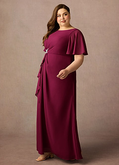 Azazie Rain vestidos de madre de la novia Vestido Borgoña de Gasa de Corte Recto con Con pedrería image11