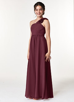 Azazie Flower Junior Cabernet A-Line Pleated Chiffon Dress image4
