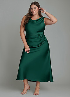 Azazie Kieryn Bridesmaid Dresses Emerald Mermaid Pleated Stretch Satin Dress image8