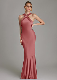 Azazie Reign Bridesmaid Dresses Antique Rose Mermaid Pleated Stretch Satin Dress image4