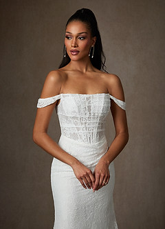 Azazie Idalis Wedding Dresses Diamond White Mermaid Lace Dress image5