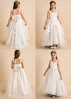 Azazie Darlina Robe Demoiselle D'honneur Fillette Robe Princesse en Tulle Dentelle Ivoire Albâtre Blanc image2