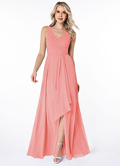Azazie Calvi Final Sale Coral A-Line Ruched Chiffon Dress image1