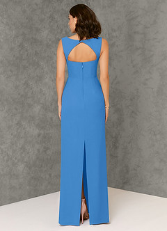 Azazie Flori Robes de demoiselle d'honneur Robe Fourreau en Mousseline de soie Col Carré Geai Bleu image2