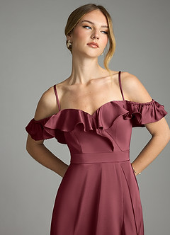 Azazie Lyra Vestidos de damas de honor Vestido de Merlot de Satén Elástico de Corte en A Convertible con Vestidos sin tirantes image11