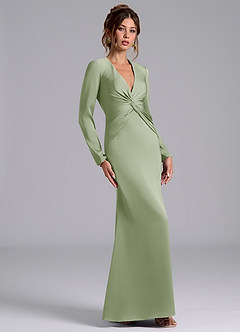 Azazie Valerie Bridesmaid Dresses Dusty Sage Mermaid Long Sleeve Stretch Satin Dress image4