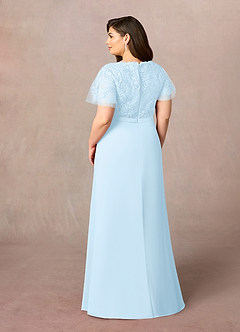 Azazie Singer Mother of the Bride Dresses Sky Blue A-Line V-Neck Lace Chiffon Dress image9