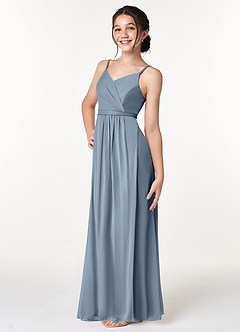 Azazie Luxy Junior Plissee Gittergewebe Kleid Staubblau image5