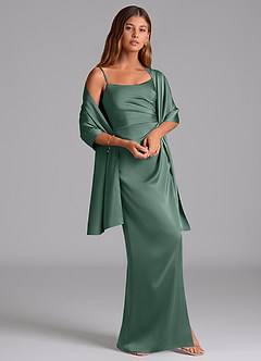 Azazie Calandra Essayer des robes à la maison Robe Trapèze en Satin extensible Plissée Eucalyptus image2