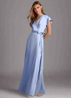 Azazie Nico Bridesmaid Dresses Ice A-Line V-Neck Stretch Satin Dress image4