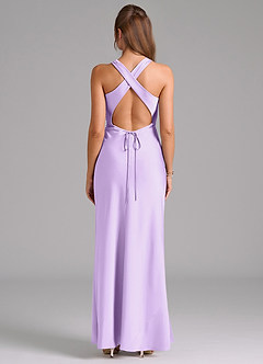Azazie Evadne Bridesmaid Dresses Lilac A-Line Pleated Stretch Satin Dress image2