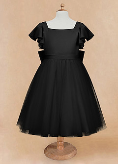 Azazie Kaeya Robe Demoiselle D'honneur Fillette Robe Trapèze en Tulle Arc Noir image5