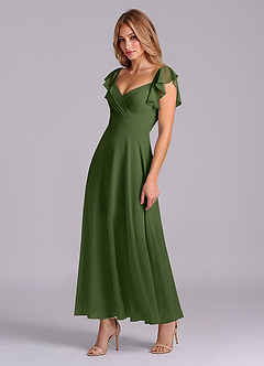 Azazie Leilani Bridesmaid Dresses Olive A-Line Ruched Chiffon Dress image4