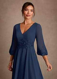 Azazie Yorba Mother of the Bride Dresses Dark Navy A-Line Lace Chiffon Dress image5