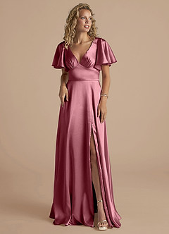 Azazie Kimber Bridesmaid Dresses Desert Rose A-Line Ruched Metallic Satin Dress image5