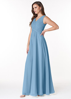 Azazie Flora Brautjungfernkleider A-Linie Plissee Chiffon Kleid Stahlblau image3