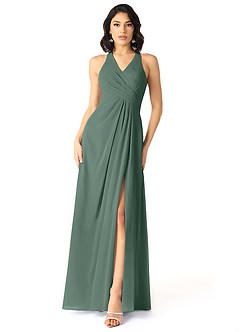 Azazie Danica Abiti da Damigella Abito A-Line in Chiffon Plissettato Muschio Marino image1