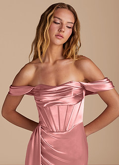 Azazie Amyra Brudtärnklänningar Klänning av Sjöjungfru i Metallisk satin Sweetheart halsringning Rosett Konvertibel image7