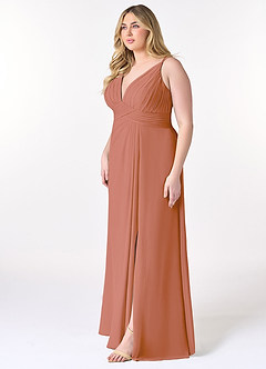 Azazie Maren Allure Bridesmaid Dresses MAI TAI A-Line V-Neck Lace Chiffon Dress image10