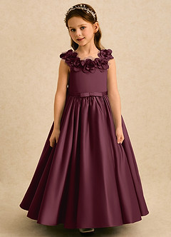 Azazie Eden Flower Girl Dresses Cabernet Ball-Gown Pleated Matte Satin Dress image4