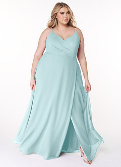 Azazie Lennon Bridesmaid Dresses Sea Glass A-Line Lace Chiffon Dress image9