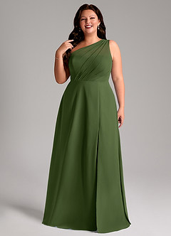 Azazie Phaedra Bridesmaid Dresses Olive A-Line One Shoulder Chiffon Dress image13