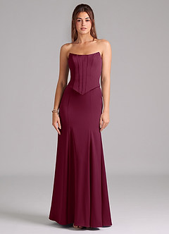 Azazie Ximena Bridesmaid Dresses Mulberry Mermaid Corset Stretch Satin Convertible Dress image3