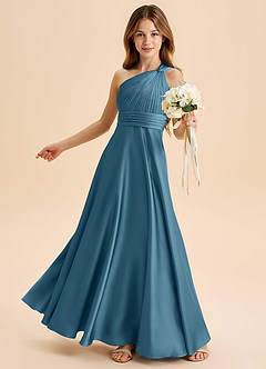 Azazie Charlize Junior Abito A-Line in Raso Elasticizzato Plissettato Bermuda image4