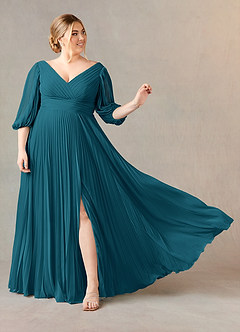Azazie Zahara Mother of the Bride Dresses Ink Blue A-Line V-Neck Pleated Chiffon Dress image7
