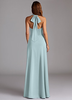 Azazie Myra Bridesmaid Dresses Mist A-Line Side Slit Stretch Satin Dress image6