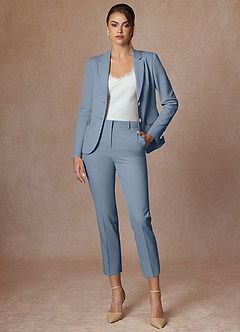 front Whitney Stoffig Blauw Gestructureerd Stretch Cropped Broekpak