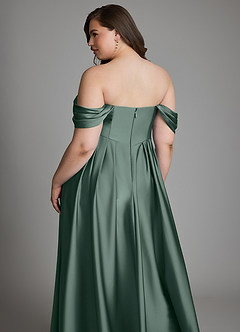Azazie Loisa Vestidos de damas de honor Vestido Musgo Marino de Satén Elástico de Línea A con Hombros descubiertos image16