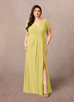 Azazie Marianne Mother of the Bride Dresses Canary Sheath V-Neck Pleated Chiffon Dress image7