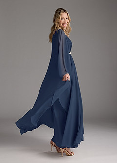 Azazie Drew vestidos de madre de la novia Vestido de Azul Marino Oscuro de Gasa de Corte En A con Plisado image7